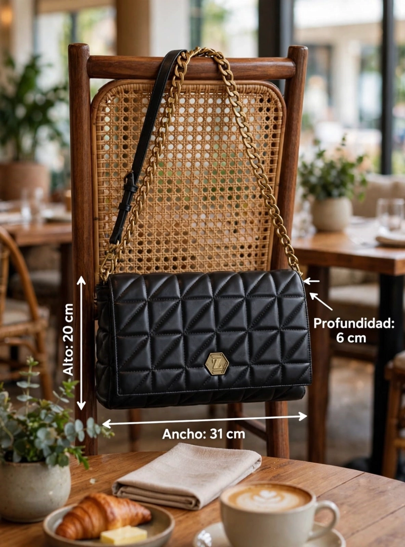 CARTERA BANDOLERA QUILT Y CADENA ZAPPA - ZAM103X | NEGRO - 2