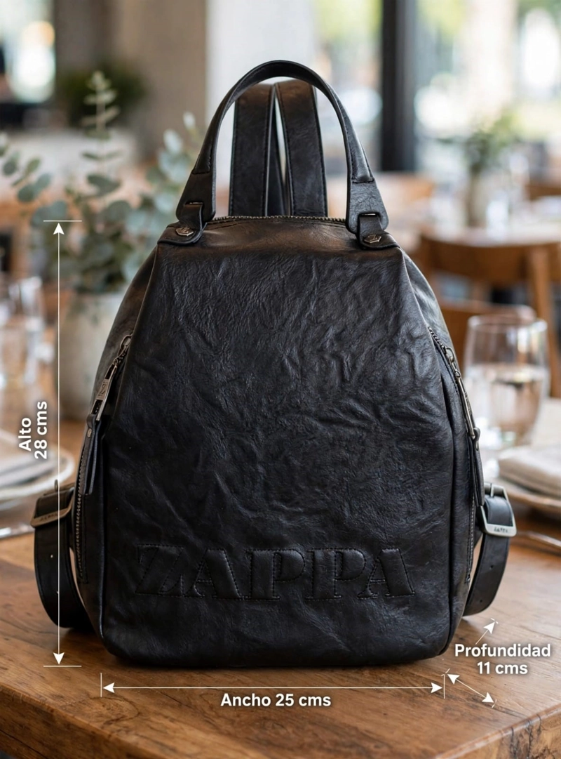 MOCHILA MUJER EFECTO VINTAGE ZAPPA - ZAM112X | NEGRO - 2