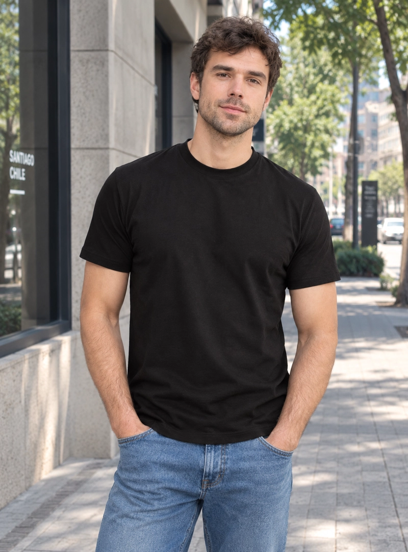 POLERA HOMBRE ALGODON-SPANDEX MANGA CORTA BASICA PANAMA JACK - PJH041M | NEGRO - 1