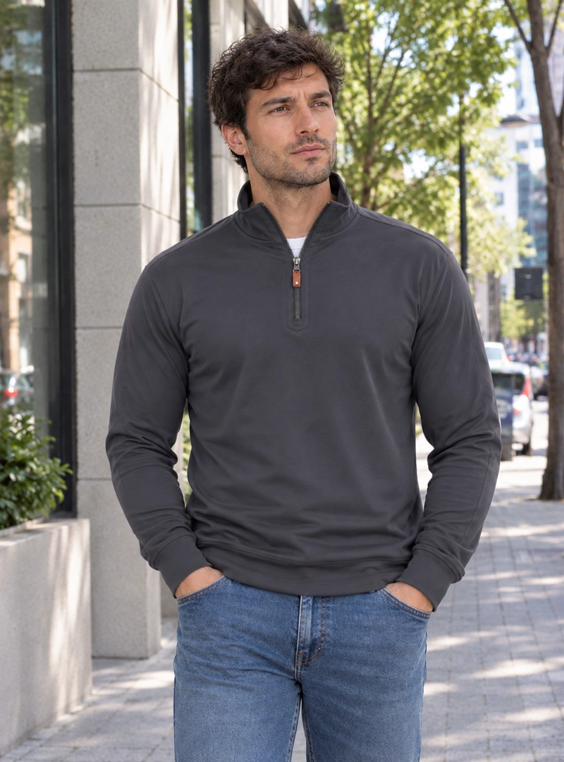 POLERON HOMBRE HALF ZIPPER PANAMA JACK - PJH035M | GRIS - 1