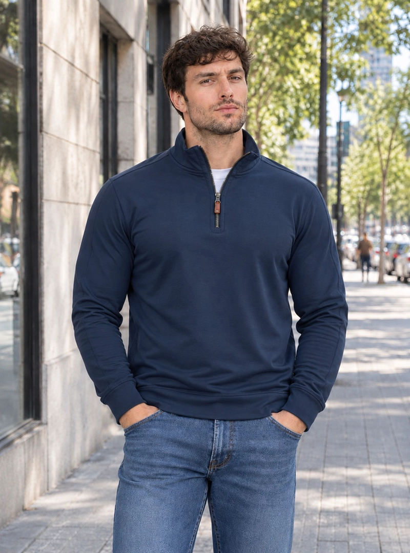 POLERON HOMBRE HALF ZIPPER PANAMA JACK - PJH035M | AZUL - 1