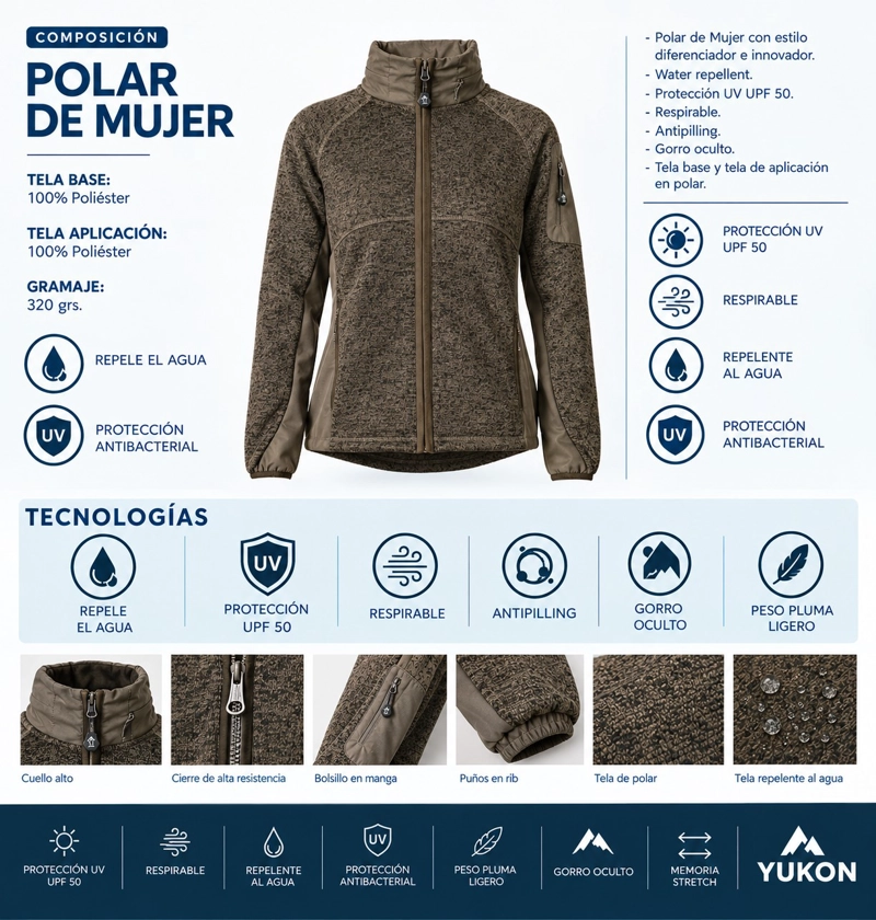 POLAR MUJER TECNICO REPELENTE AL AGUA CON GORRO PANAMA JACK - PJMJ445 - 3