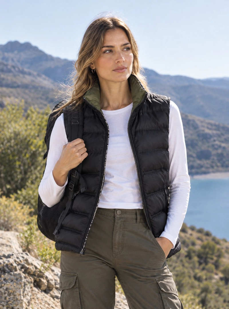 PARKA MUJER SIN MANGAS TECNICA REVERSIBLE REPELENTE AL AGUA PANAMA JACK - PJMJ447 - 1