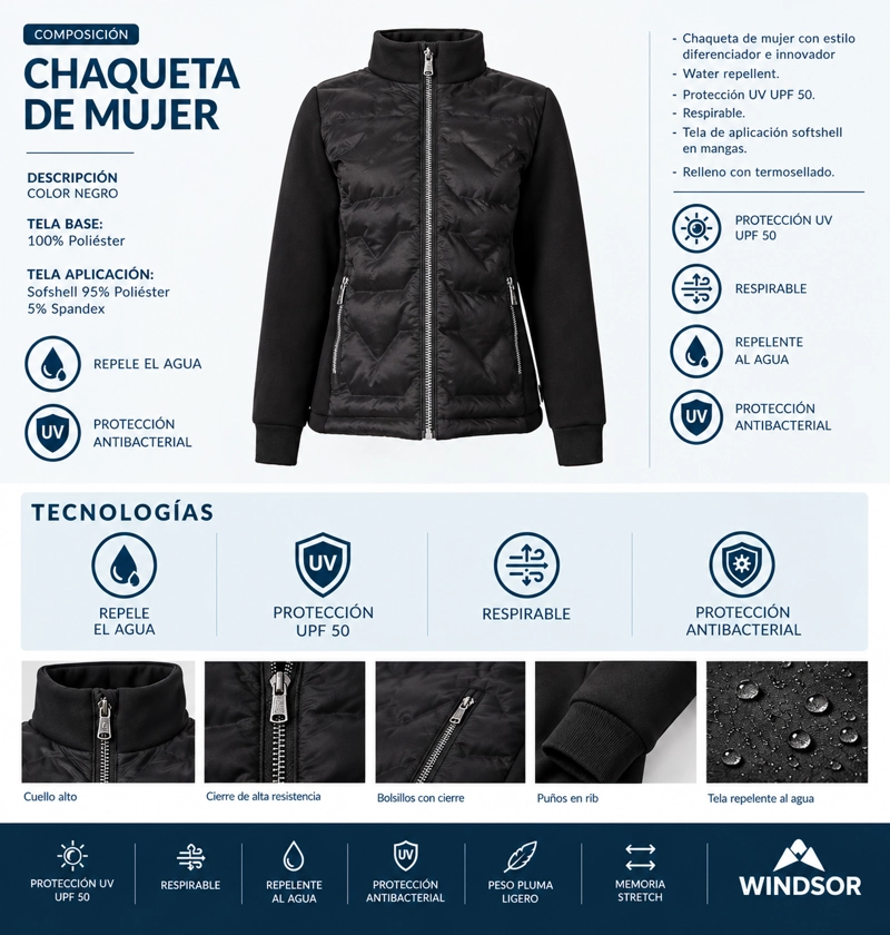 CHAQUETA TECNICA MUJER REPELENTE AL AGUA PROTECCION UV PANAMA JACK - PJMJ449 - 3
