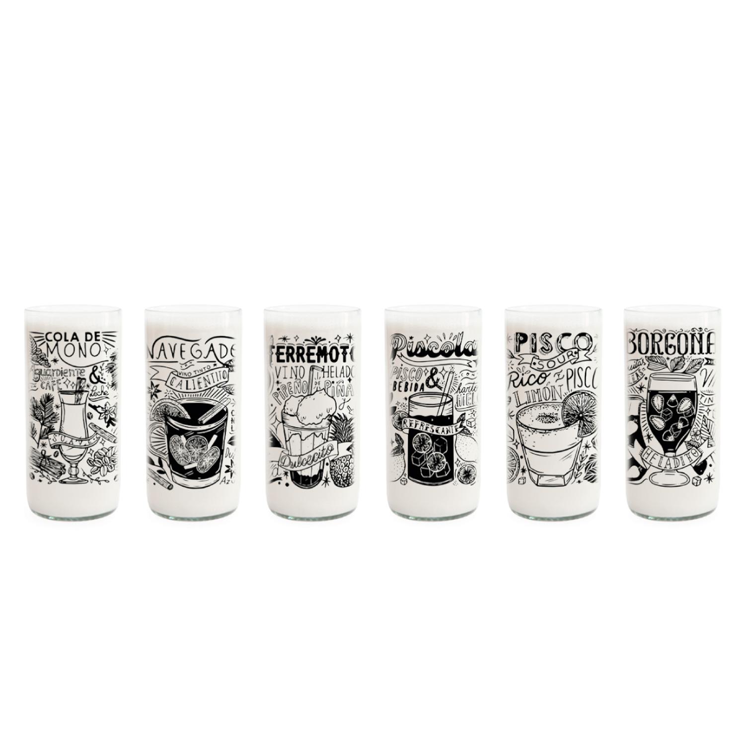VASOS DEL CATADOR 6 VASOS DE TRAGOS TIPICOS CHILENOS - 500 ML - 1