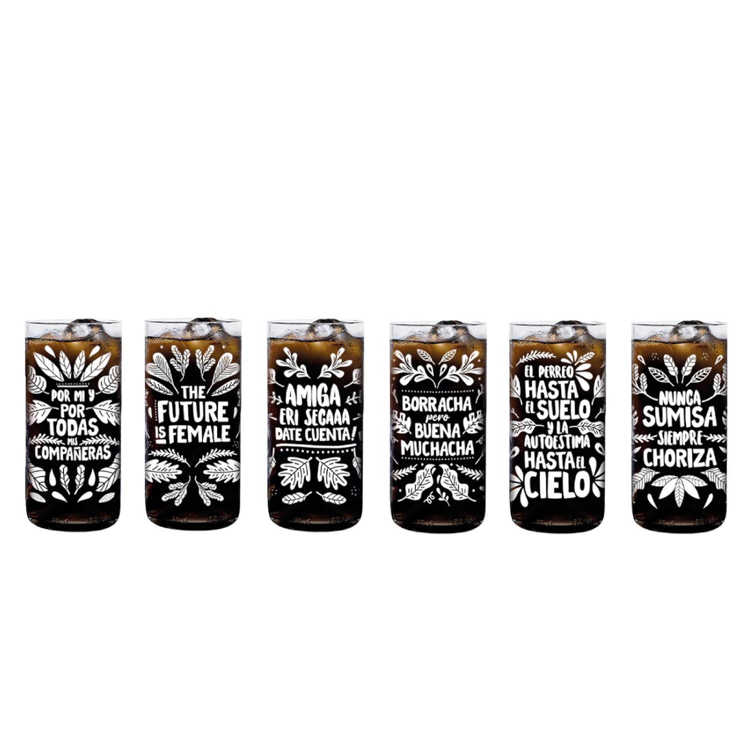 VASOS FEMINISTAS GIRL POWER - JUEGO DE 6 VASOS - 500 ML - 1