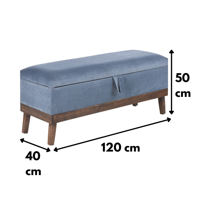 BANQUETA MAXIMA DESIGN INCY 1 CUERPO FELPA CON BAÚL AZUL PETROLEO 120X50X40 CM SPA - 4