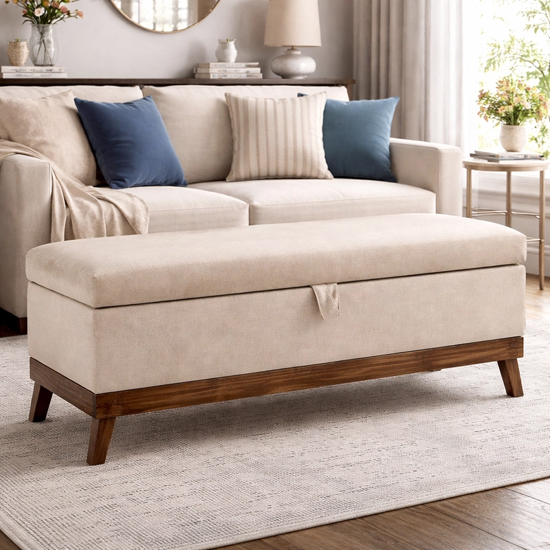 BANQUETA MAXIMA DESIGN INCY FELPA BEIGE CON BAÚL 120X40X50 CM - 1