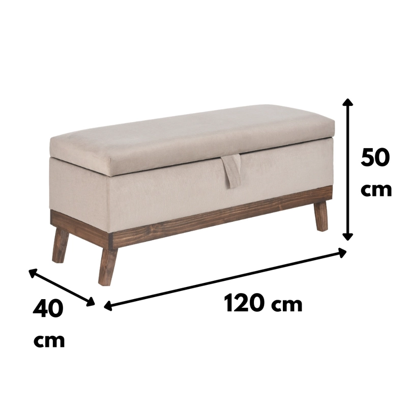 BANQUETA MAXIMA DESIGN INCY FELPA BEIGE CON BAÚL 120X40X50 CM - 3