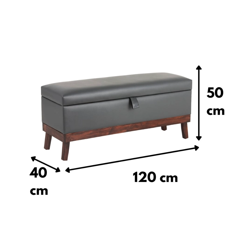 BANQUETA MAXIMA DESIGN INCY 1 CUERPO ECOCUERO CON BAÚL GRIS 120X50X40 CM SPA - 4