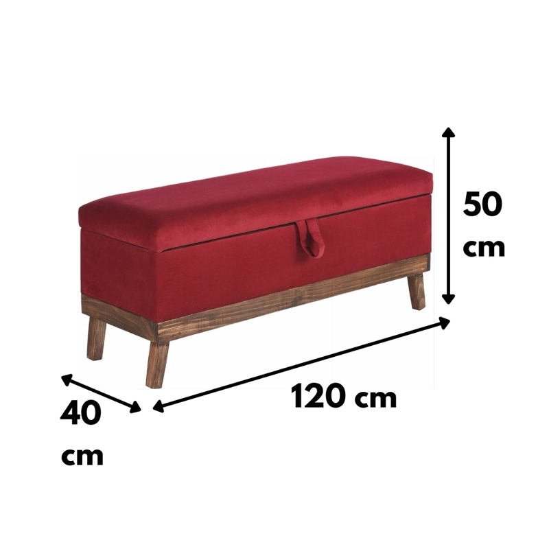 BANQUETA MAXIMA DESIGN INCY 1 CUERPO FELPA CON BAÚL ROJO 120X50X40 CM SPA - 4