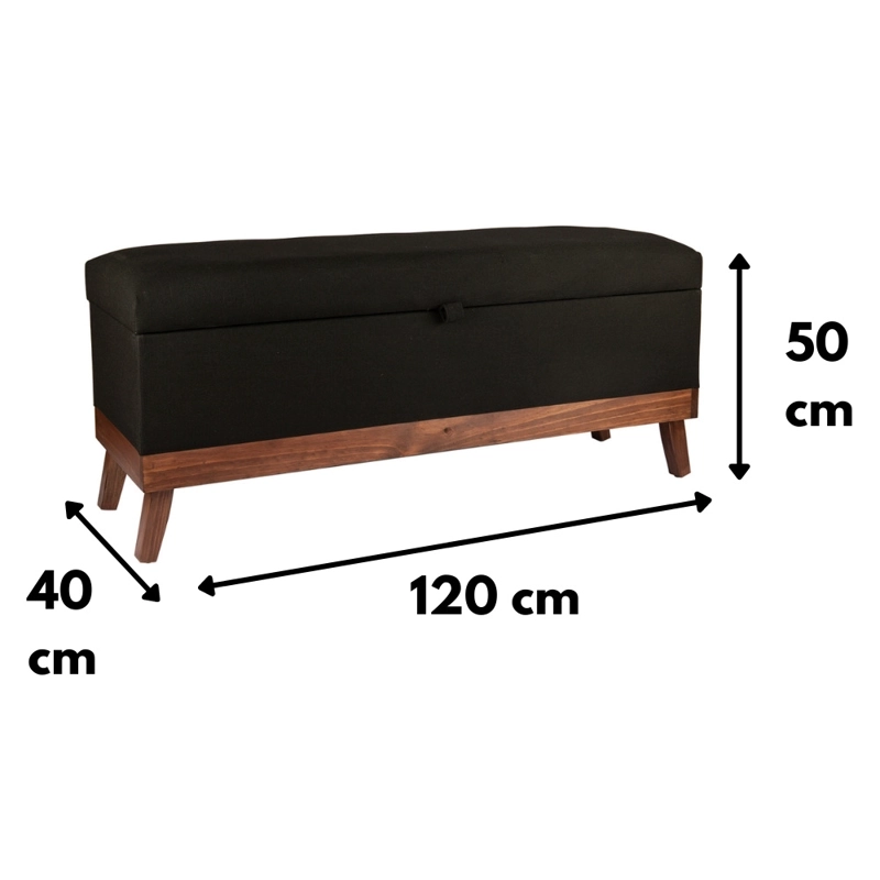 BANQUETA MAXIMA DESIGN INCY NEGRO CON BAÚL DELTA 120X40X50 CM - 4