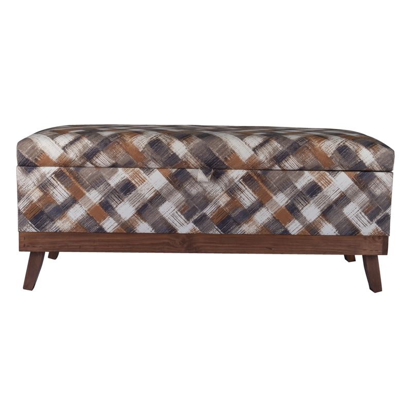 BANQUETA MAXIMA DESIGN INCY 1 CUERPO FELPA ROMBO-CAFÉ CON BAÚL 120X40X50 CM - 1