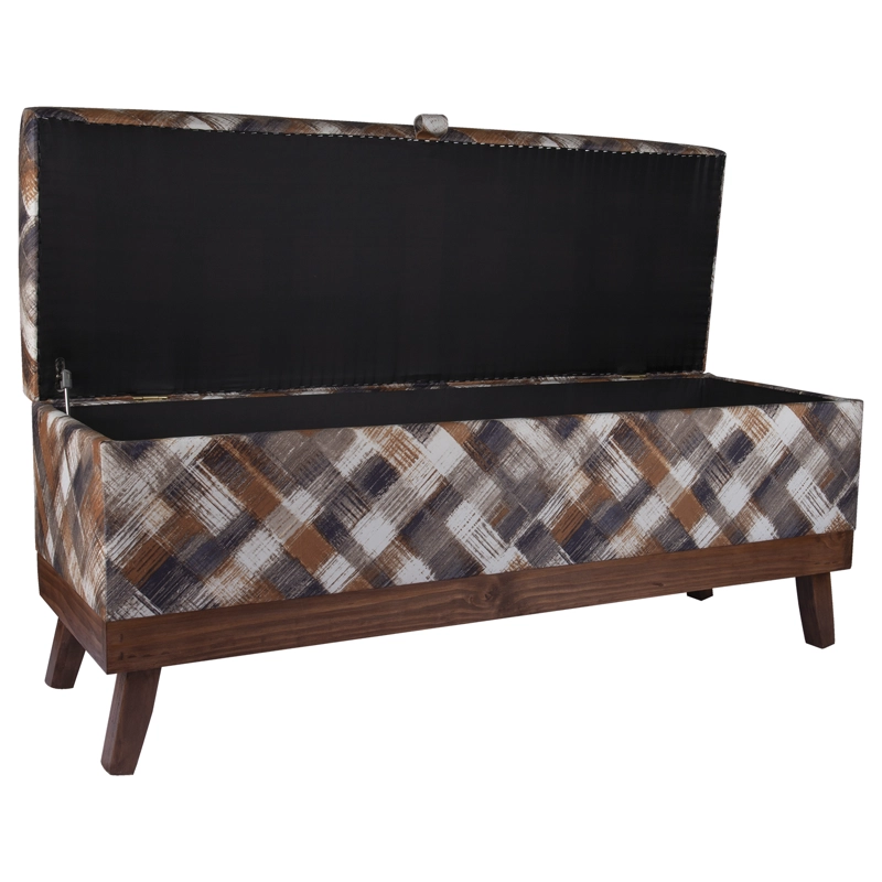 BANQUETA MAXIMA DESIGN INCY 1 CUERPO FELPA ROMBO-CAFÉ CON BAÚL 120X40X50 CM - 2