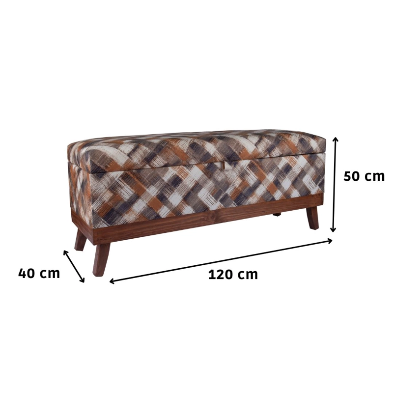 BANQUETA MAXIMA DESIGN INCY 1 CUERPO FELPA ROMBO-CAFÉ CON BAÚL 120X40X50 CM - 3