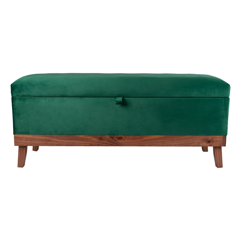 BANQUETA MAXIMA DESIGN INCY 1 CUERPO FELPA VERDE-BOTELLA CON BAÚL 120X40X50 CM - 1