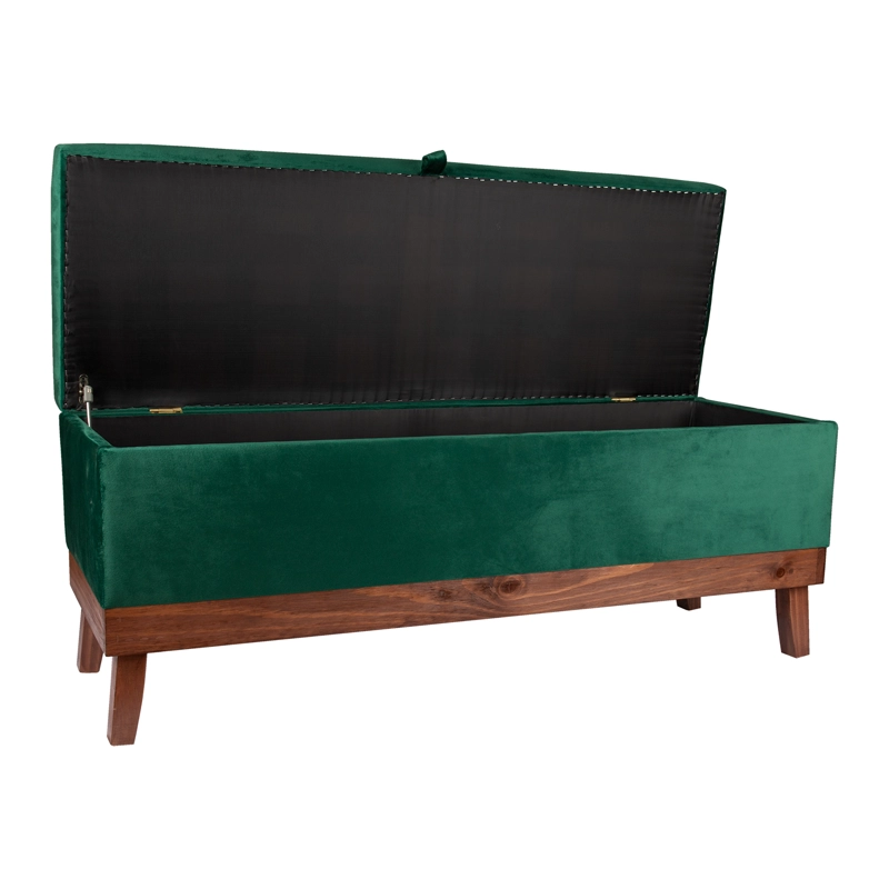 BANQUETA MAXIMA DESIGN INCY 1 CUERPO FELPA VERDE-BOTELLA CON BAÚL 120X40X50 CM - 2