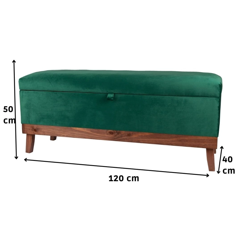BANQUETA MAXIMA DESIGN INCY 1 CUERPO FELPA VERDE-BOTELLA CON BAÚL 120X40X50 CM - 3