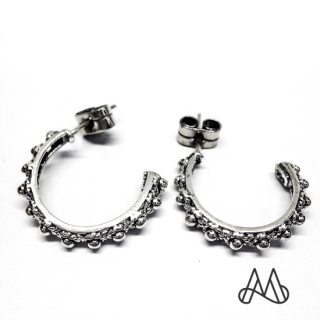 ARO PLATA ENVEJECIDA LEY 950 ARGOLLAS RUSTICAS 2 CM | Blanco | Talla_unica - 1