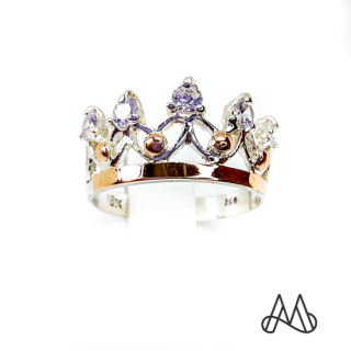 ANILLO ORO Y PLATA CORONA REINA CON CIRCONES | Plata | 16 - 1