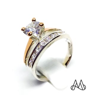 ANILLO TIPO COMPROMISO SOLITARIO ORO Y PLATA | Plateado | 14 - 1