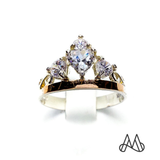 ANILLO ORO Y PLATA CORONA CORAZÓN Y CIRCONES | Plata | 19 - 1