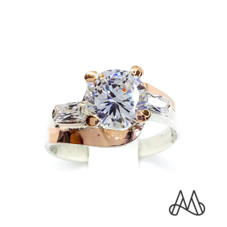 ANILLO ORO Y PLATA COMPROMISO SOLITARIO ENTRELAZADOS | Plata | 15 - 1