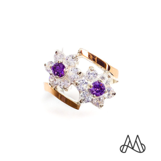 ANILLO ORO Y PLATA AMATISTA FLOR DOBLE CON CIRCONES | Morado | 12 - 1