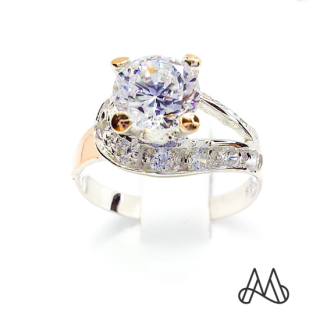 ANILLO ORO Y PLATA SOLITARIO GOTA DE AMOR Y CIRCONES | Amarillo | 13 - 1