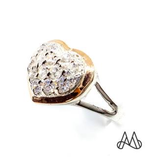 ANILLO ORO Y PLATA CORAZON CON MICRO CIRCONES | Amarillo | 17 - 1