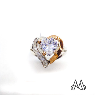 ANILLO ORO Y PLATA CORAZÓN CON CIRCONES | Amarillo | 13 - 1