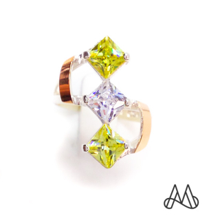 ANILLO ORO Y PLATA ROMBOS CON CIRCONES Y CITRINO | Amarillo | 18 - 1