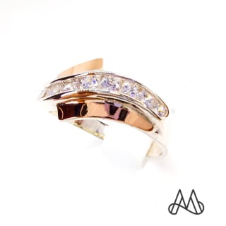 ANILLO ORO Y PLATA CINTILLO ORGÁNICO CON CIRCONES | Amarillo | 14 - 1