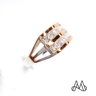 ANILLO ORO Y PLATA CINTILLO TRIPLE Y CIRCONES | Amarillo | 12 - 1
