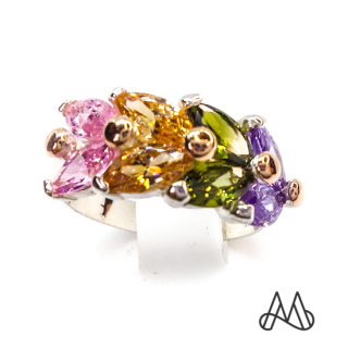 ANILLO ORO Y PLATA ESPIGADO CON CIRCONES | Amarillo | 21 - 1