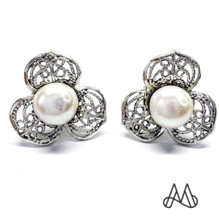 ARO PLATA LEY 950 FLOR PERLA TRES PETALOS | BLANCO | TALLA_UNICA