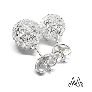ARO PLATA LEY 925 BOLITAS FILIGRANA CORAZONES | Blanco | Talla_unica - 1