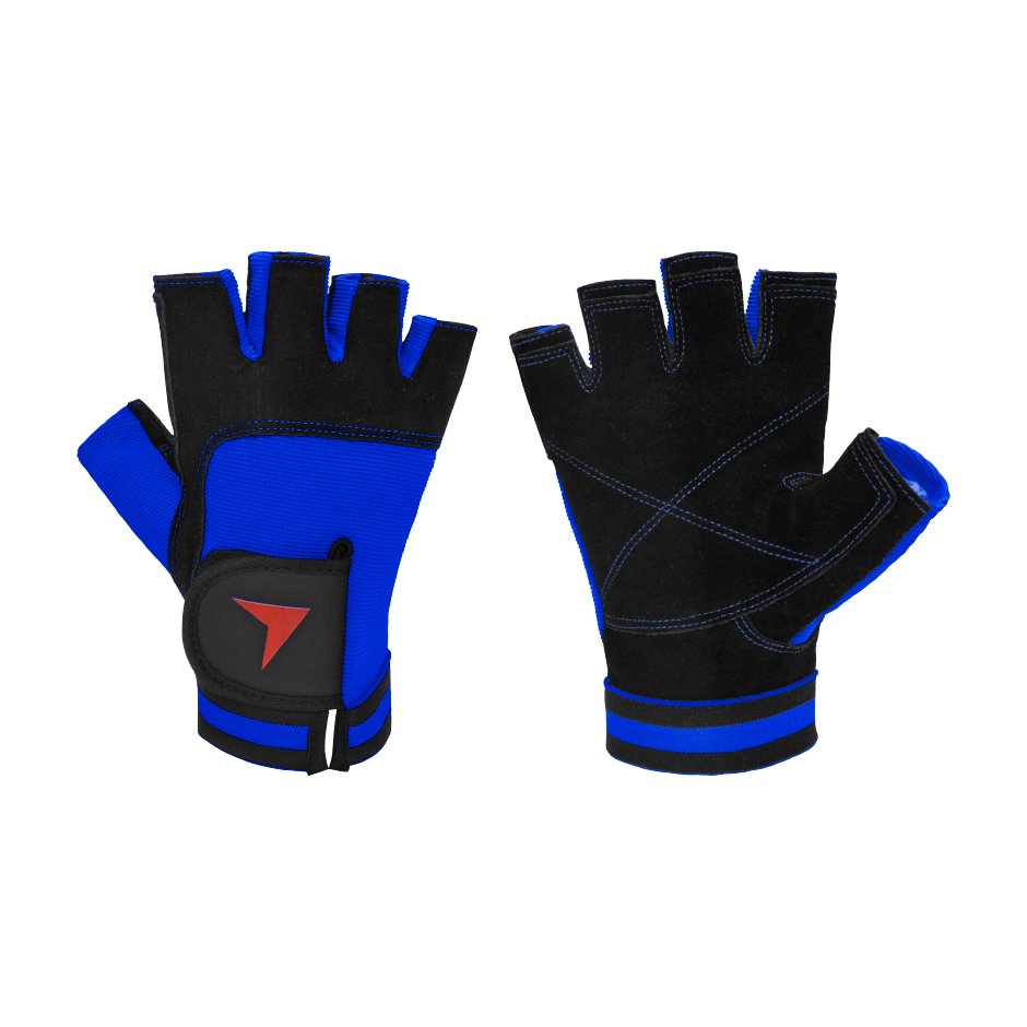 GUANTE FITNESS TORPEDO CUERO NEGRO - AZUL
