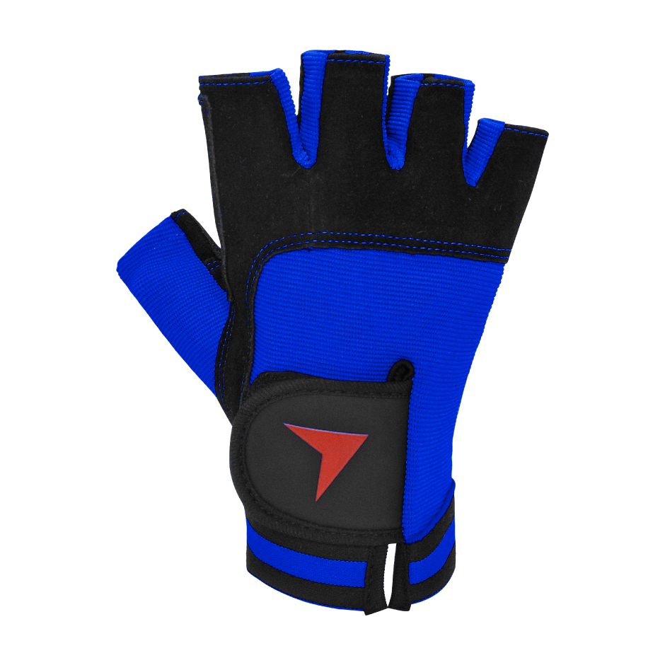 GUANTE FITNESS TORPEDO CUERO NEGRO - AZUL - 2