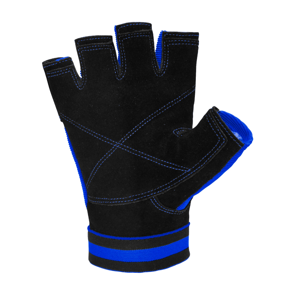 GUANTE FITNESS TORPEDO CUERO NEGRO - AZUL - 3