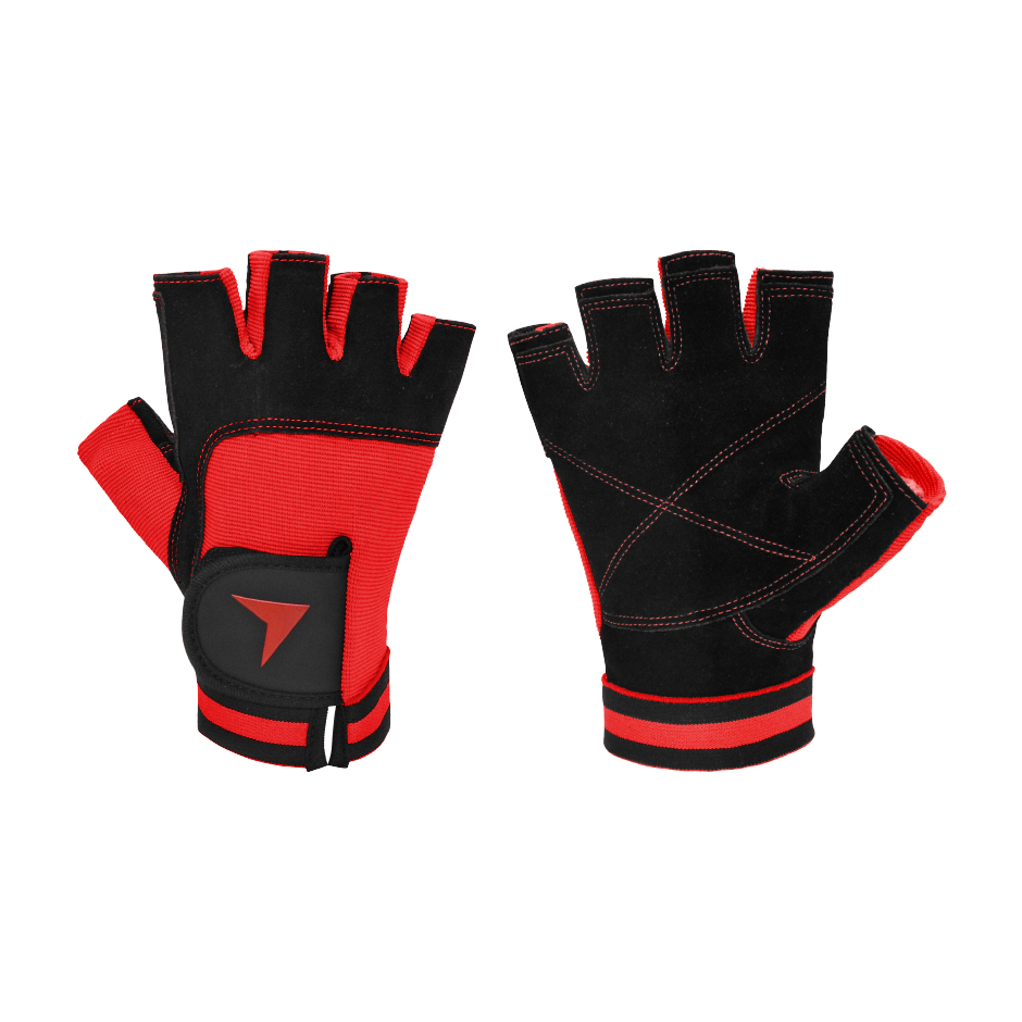 GUANTE FITNESS TORPEDO CUERO NEGRO - ROJO - 1