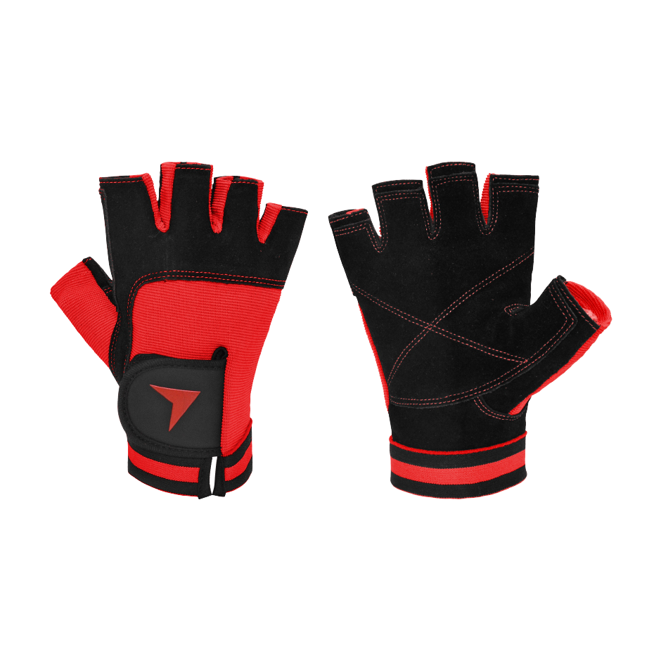 GUANTE FITNESS TORPEDO CUERO NEGRO - ROJO - 1