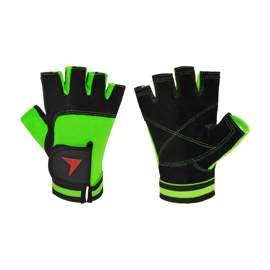 GUANTE FITNESS TORPEDO CUERO NEGRO - VERDE - 1