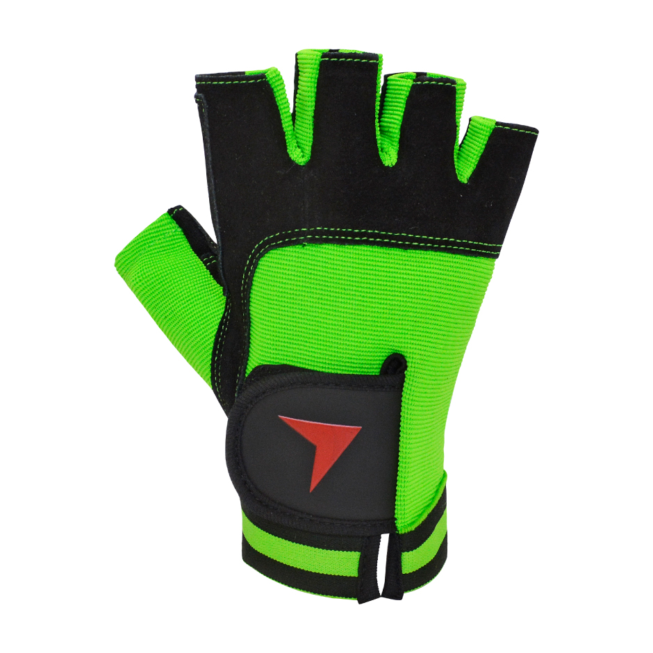 GUANTE FITNESS TORPEDO CUERO NEGRO - VERDE - 2