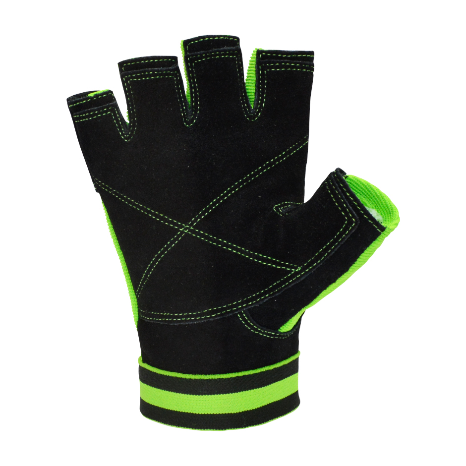 GUANTE FITNESS TORPEDO CUERO NEGRO - VERDE - 3