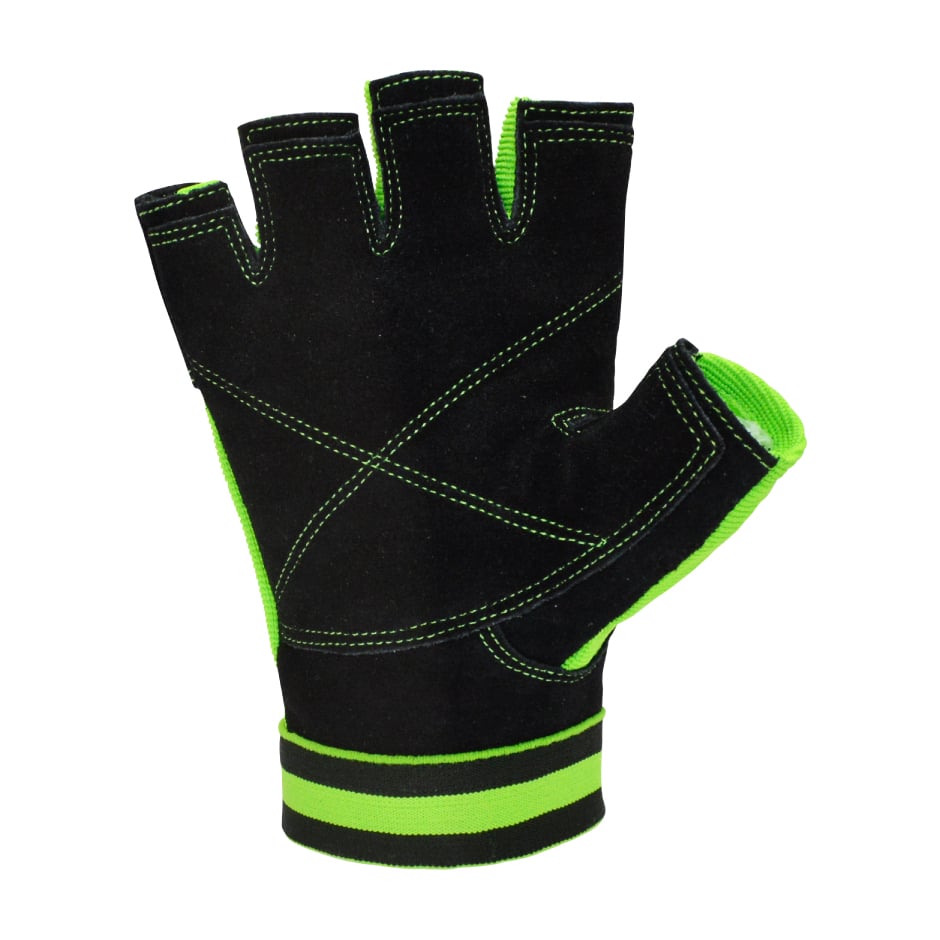 GUANTE FITNESS TORPEDO CUERO NEGRO - VERDE - 3