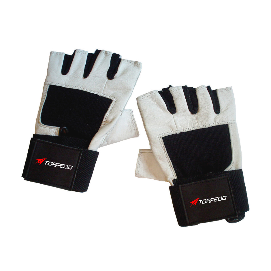GUANTE FITNESS TORPEDO CUERO MUÑECA NEGRO - BLANCO - 2