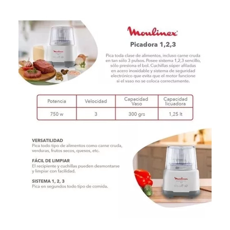 PICADORA MOULINEX TURBO MULTIFUNCIONAL 750W MOULINEX 1 2 3 - 3