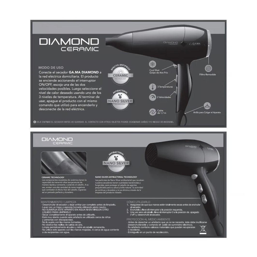 SECADOR DE CABELLO DIAMOND CERAMIC STD 2300W - 3