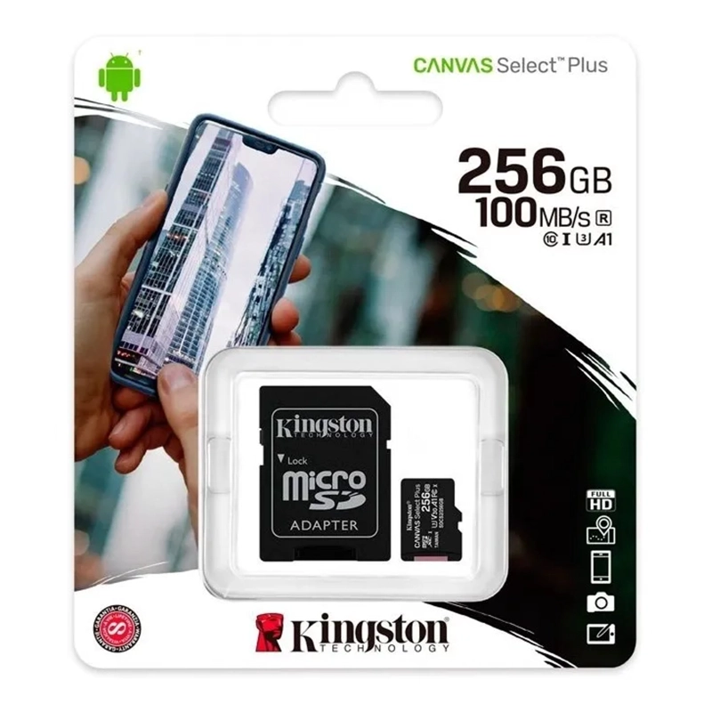 MEMORIA MICRO SD DE 256GB KINGSTON CLASE 10 FULL HD 100MB/S - 1